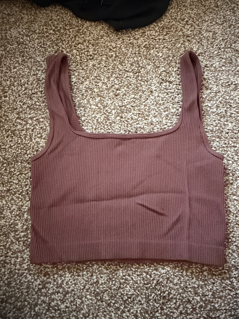 Zara Ribbed Square-Neck Crop Tank - Dusty Mauve